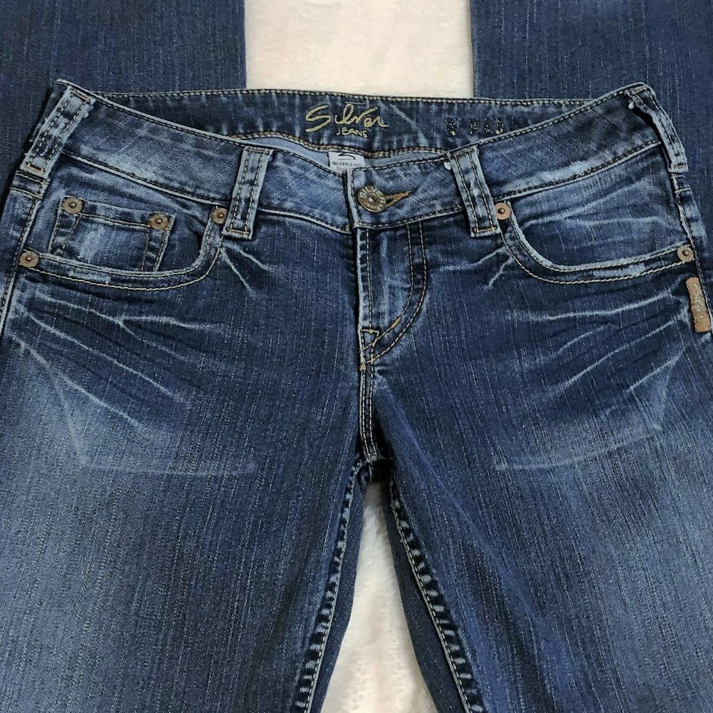 Low-Rise, Flare Silver Jeans